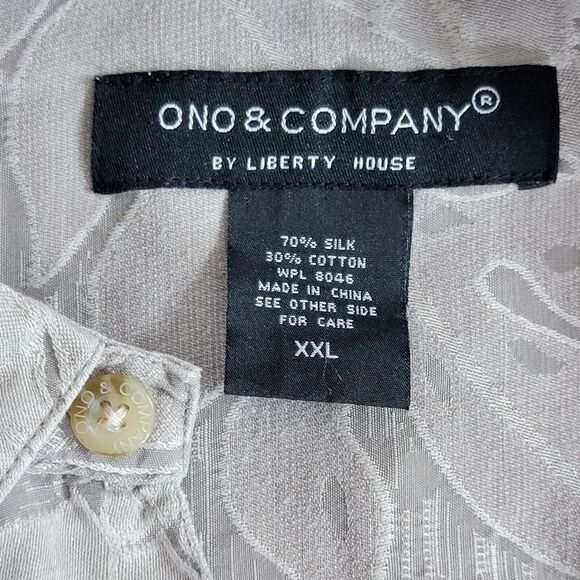 Ono & Company Liberty House Hawaiian Shirt Mens XXL Taupe Leaf Print Silk Blend - Picture 9 of 10